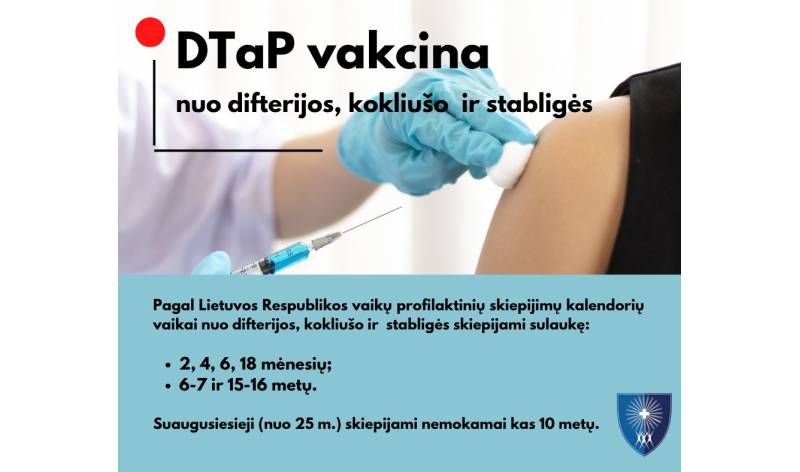 DTaP vakcina, nuo difterijos, kokliušo ir stabligės