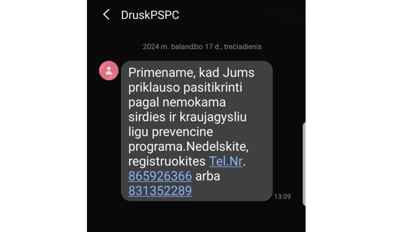 NENUSTEBKITE GAVĘ DRUSKININKŲ PSPC ŽINUTĘ
